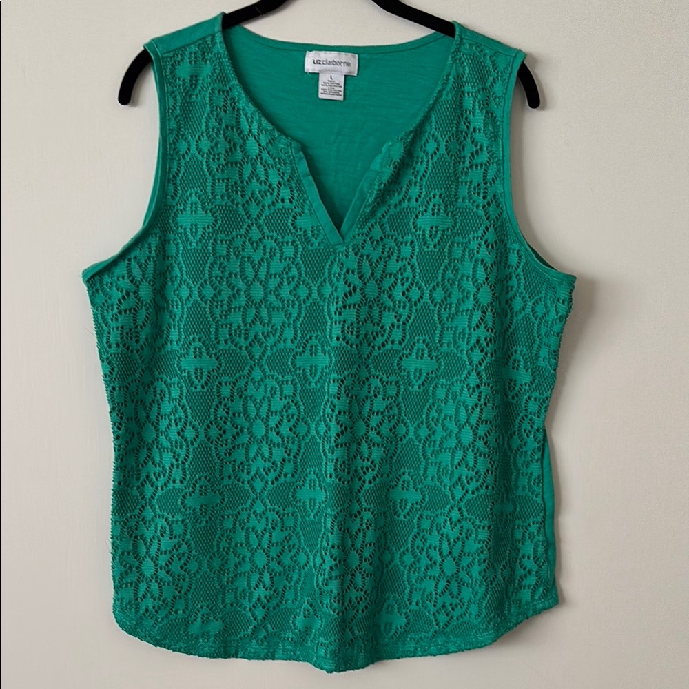 Liz Claiborne Green Lace Sleeveless Top by George